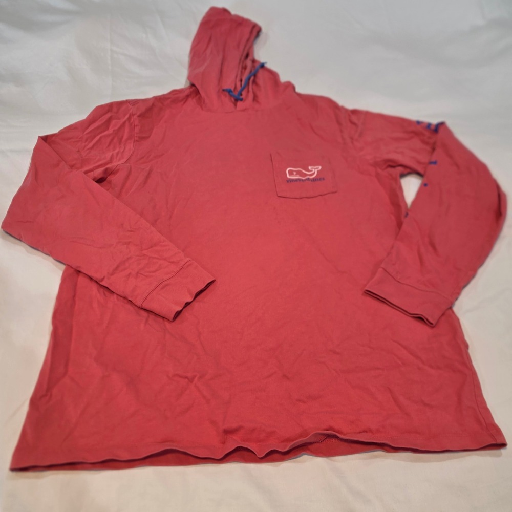 Vineyard Vines Hooded Long Sleeve T-Shirt Mens L Coral Pink Good Whale Logo Tee
